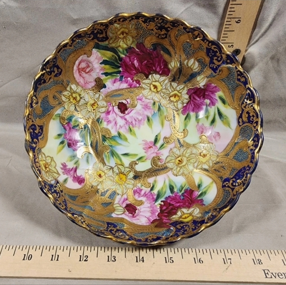 Antique Nippon Handpainted Porcelain Bowl Floral Decor Flawless Shape